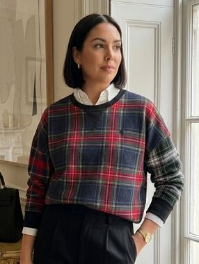 Polo Ralph Lauren L Old Money Timeless Modern Preppy Tartan Plaid Fleece Sweater